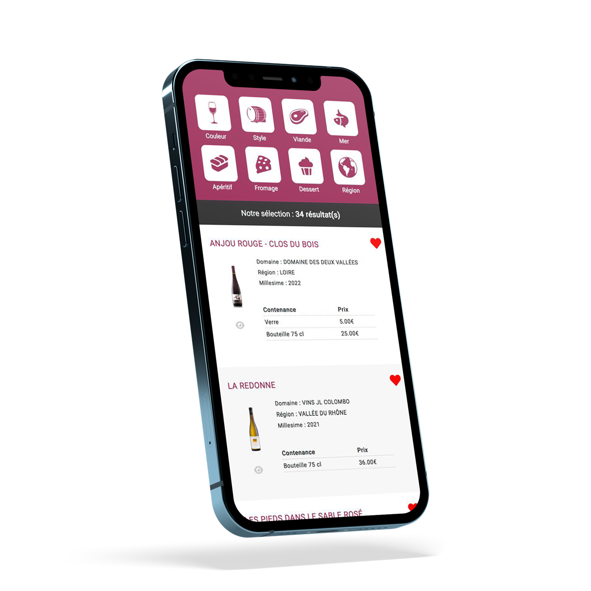 Carte des vins kelWINE sur smartphone